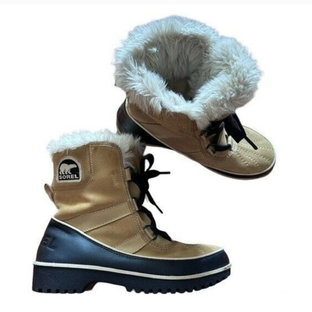 SOREL Women's Tivoli II Curry Suede Lace Up Faux Fur Winter Boots Size 6